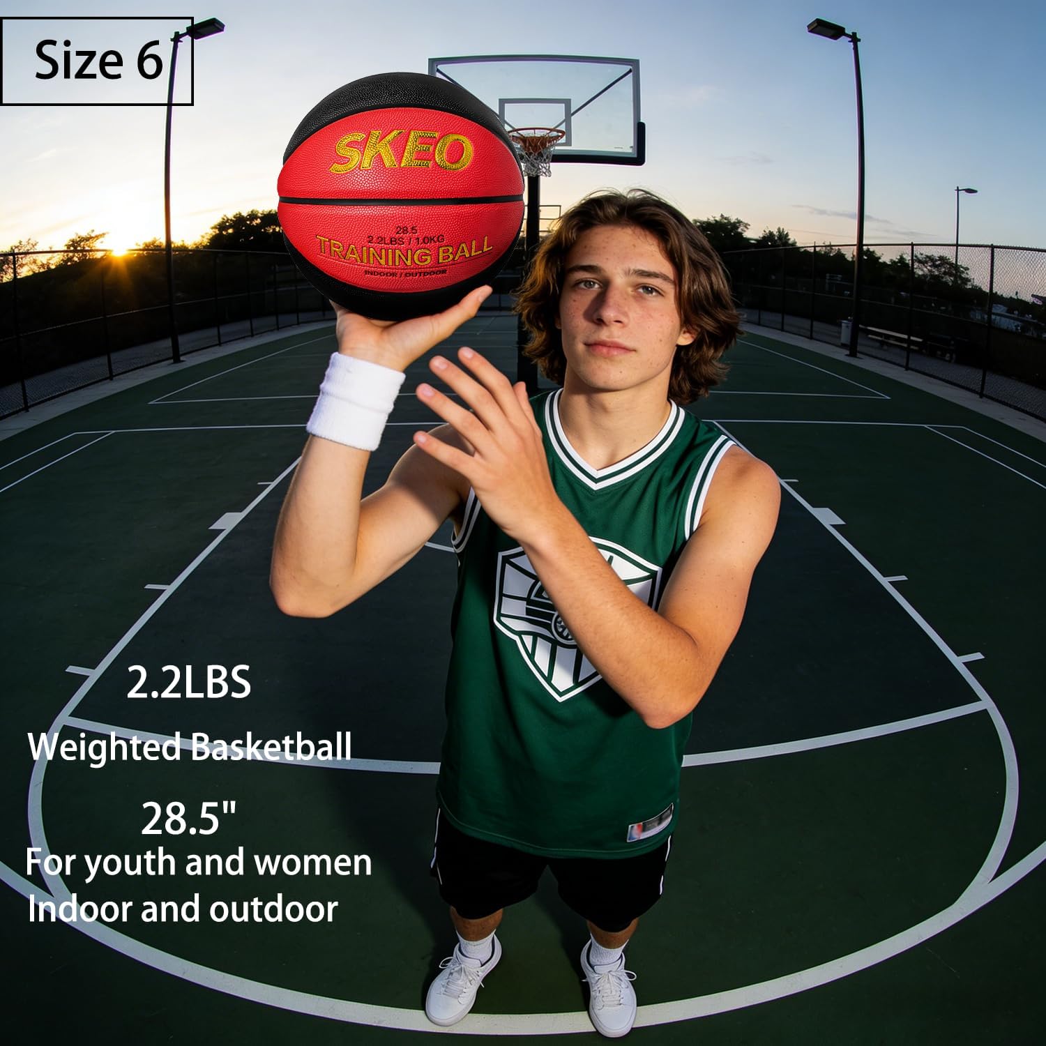 SKEO 2.2LBS Weighted Basketball, 28.5" Trainer Heavy Basketballs Made of Composite, Indoor Outdoor Training Ball for Improving Ball Handling Dribbling and Rebounding Skills (Deflated, Size 6)