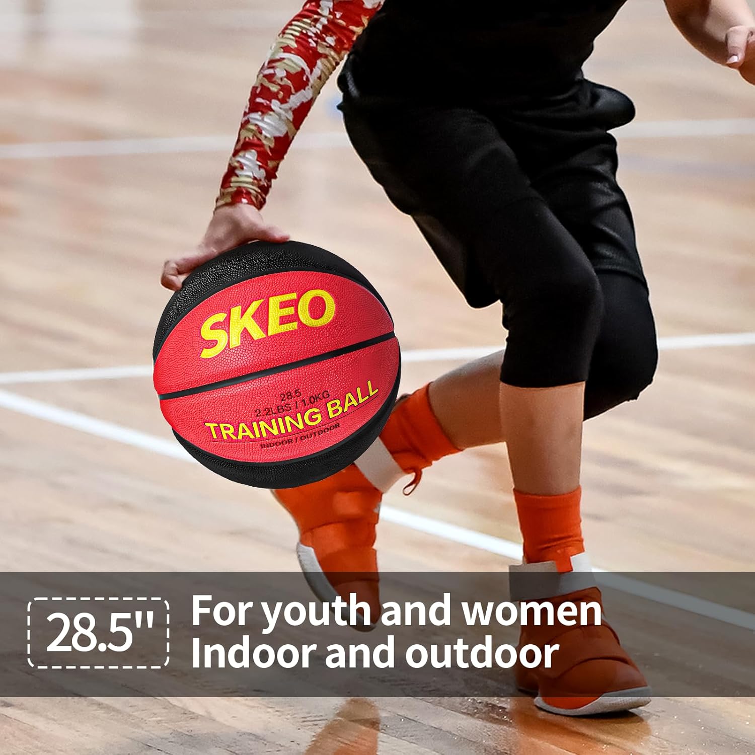 SKEO 2.2LBS Weighted Basketball, 28.5" Trainer Heavy Basketballs Made of Composite, Indoor Outdoor Training Ball for Improving Ball Handling Dribbling and Rebounding Skills (Deflated, Size 6)