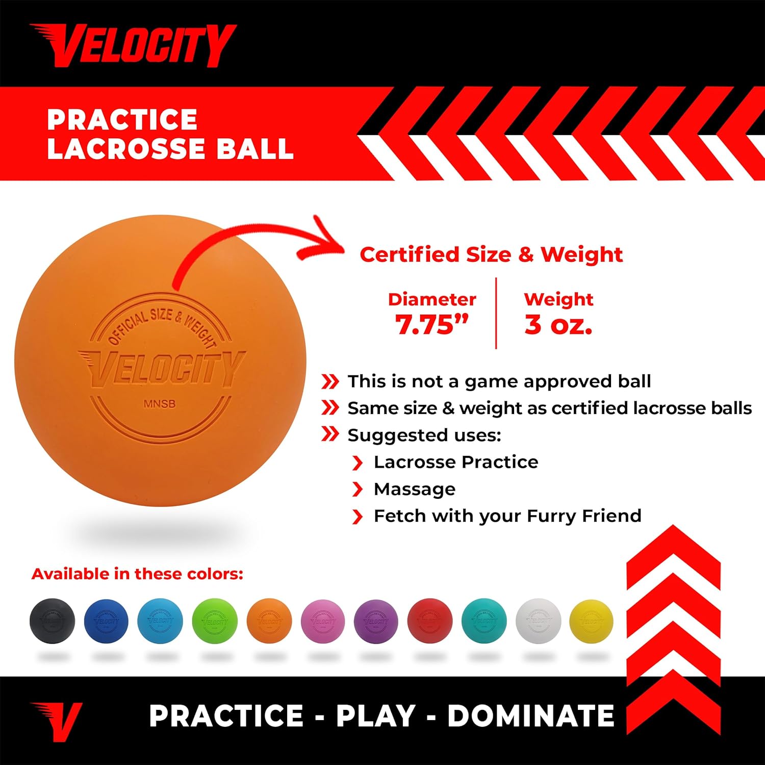 Velocity Lacrosse Balls - 1, 2, 3, 6, 12, 18, 24, 36, 60 and 120 Packs - for Practice, Official NFHS and College Approved Size