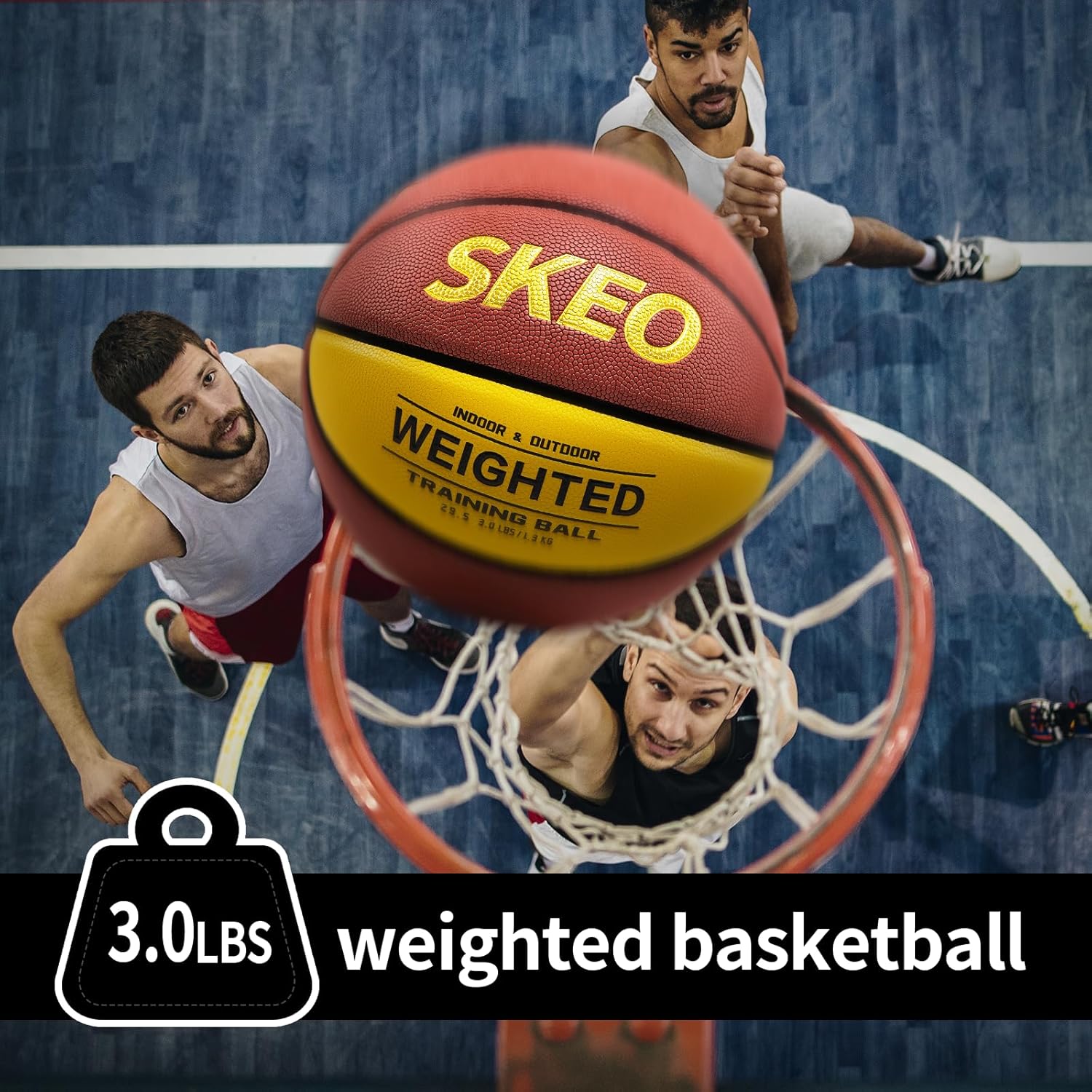 SKEO Weighted Basketball, 2.2/3/3.3LBS 28.5"/29.5" Trainer Heavy Basketballs Made of Composite, Indoor Outdoor Training Ball for Improving Handling Dribbling Rebounding