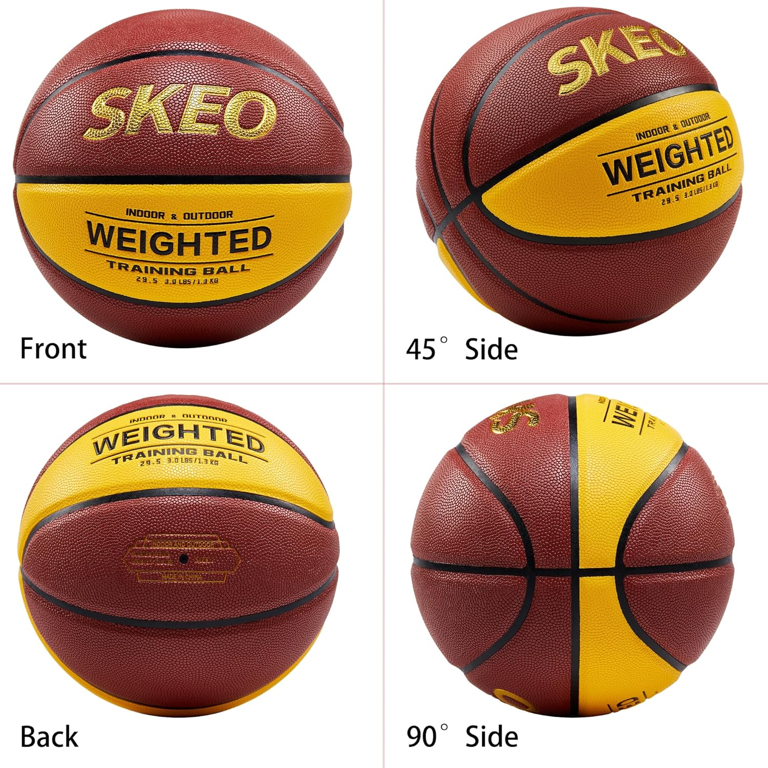 SKEO Weighted Basketball, 2.2/3/3.3LBS 28.5"/29.5" Trainer Heavy Basketballs Made of Composite, Indoor Outdoor Training Ball for Improving Handling Dribbling Rebounding